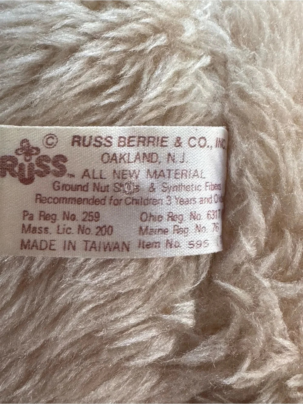 Russ Cream Plush Gonga Monkey with 'Beware Gonga Loves You' Sign